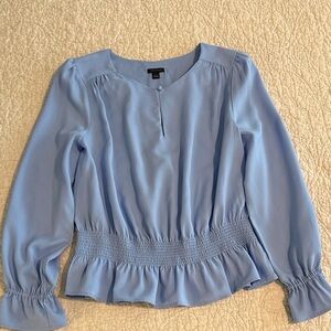 Ann Taylor Light Blue Blouse with Smocked Waist, EUC , Sz L